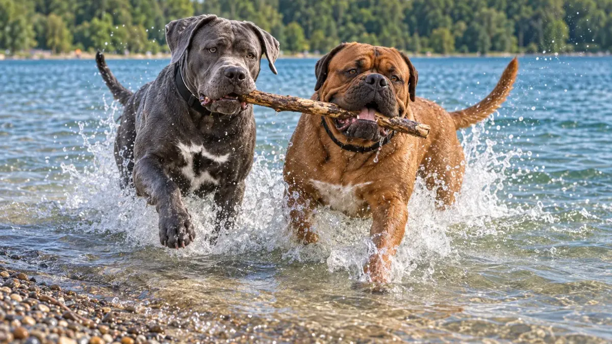 Rocky und Apollo entspannt am See