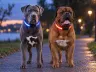 LED-Leuchthalsband am Hund in der Dämmerung