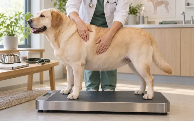 Hund beim Spaziergang zur Gewichtskontrolle