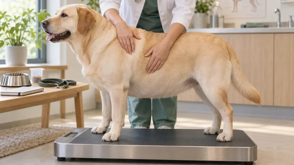 Hund beim Spaziergang zur Gewichtskontrolle