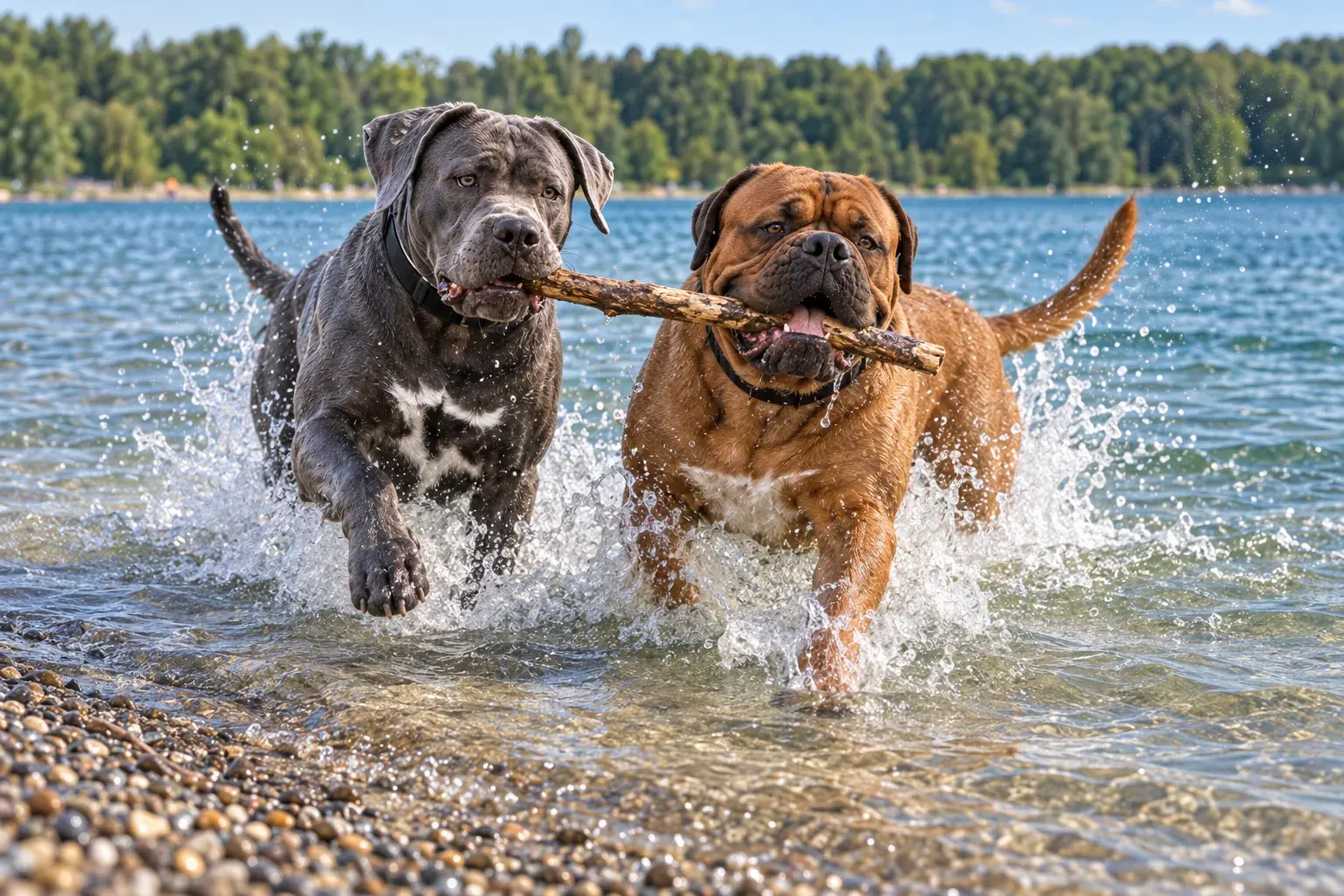 Rocky und Apollo entspannt am See