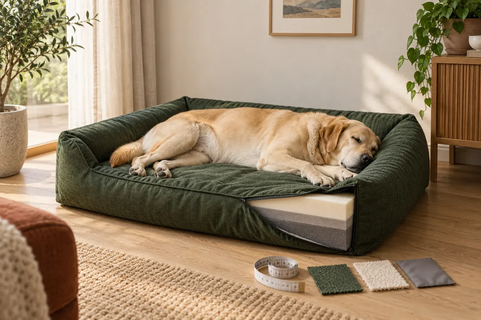 Hund entspannt in seinem Körbchen