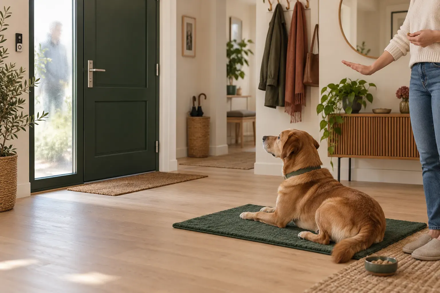 Hund reagiert aufmerksam auf ein Geräusch an der Tür