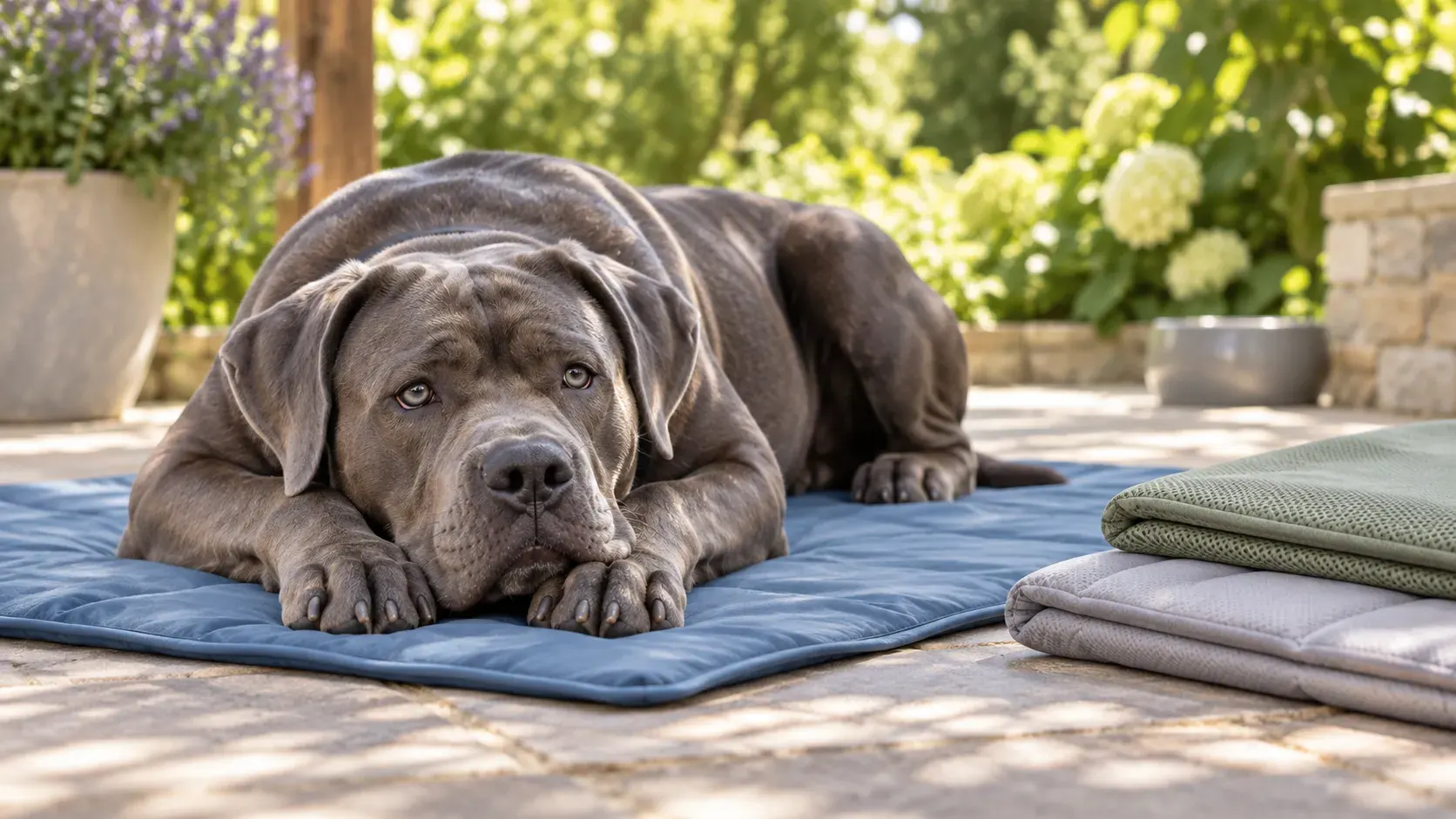Hund liegt auf einer Kühlmatte